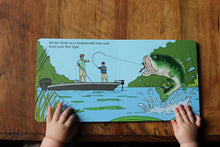 Load image into Gallery viewer, Good Luck Fishermen Board Book. inside first page father and son fishing on a boat.