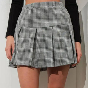 Gray Plaid Print Pleated Skirt - Little Gift Nook