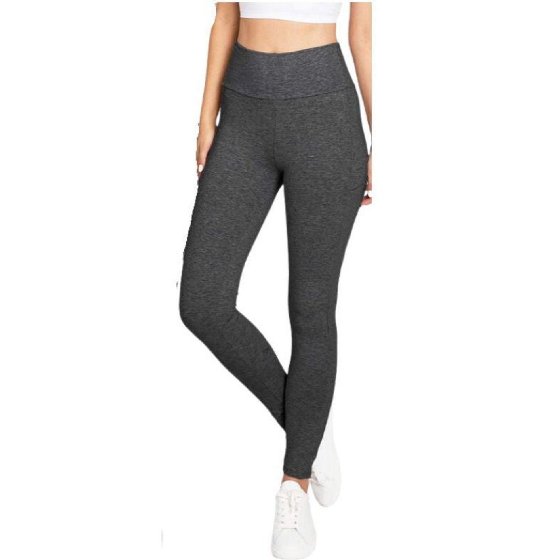 Women's High Waist  Gray Leggings with Pockets. Front view.  - Little Gift Nook