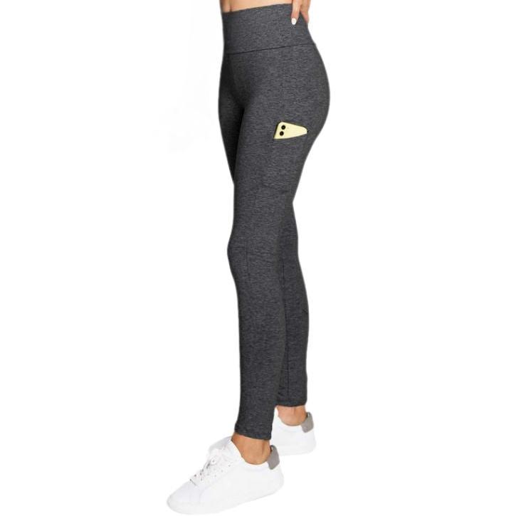 Women's High Waist Gray Leggings with Pocket. side view. Hold iphone or other items.- Little Gift Nook