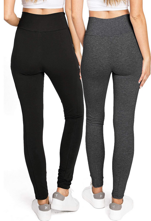 Women's High Waist Leggings with Pockets - Back view.  in black or gray. Little Gift Nook.