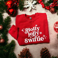 Load image into Gallery viewer, Holly Jolly Swiftie Holiday Red Crewneck Sweatshirt. Little Gift Nook.