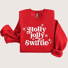 Load image into Gallery viewer, Holly Jolly Swiftie Holiday Red Crewneck Sweatshirt. Little Gift Nook.