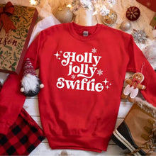 Load image into Gallery viewer, Holly Jolly Swiftie Holiday Red Crewneck Sweatshirt. Little Gift Nook