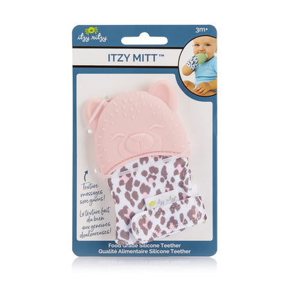 Itzy Ritzy Pink Leopard Baby Teething Mitt. Silicone Teething Mitt in pink.- Little Gift Nook