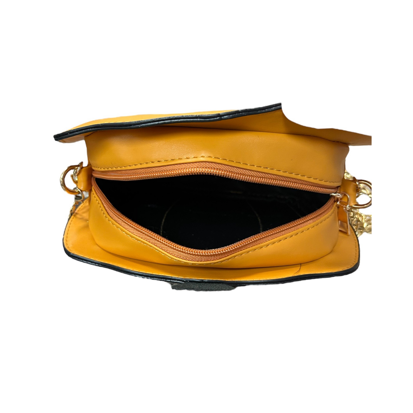 Jack-O-Lantern Pumpkin Purse open top view. One compartment zips open.  - Little Gift Nook