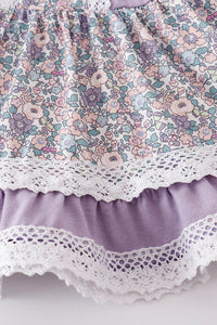 Lavender Floral Eyelet Ruffle Dress Set with bloomers.  Baby sizes. Also available in toddler & kids. Little Gift Nook.