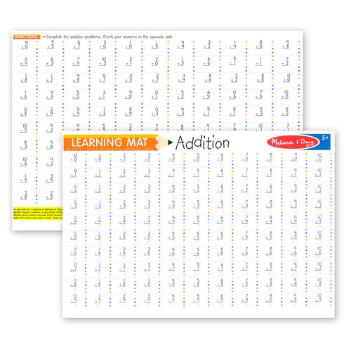 Melissa & Doug Learning Mat Addition. Double sided. Use chalkboard erase cryons or number 2 pencil.