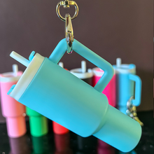 Load image into Gallery viewer, Mini Keychain Tumblers. Lid screws off. Holds chapstick or small items. Multiple Colors. Metal keyring and lobster clip.  Little Gift Nook.