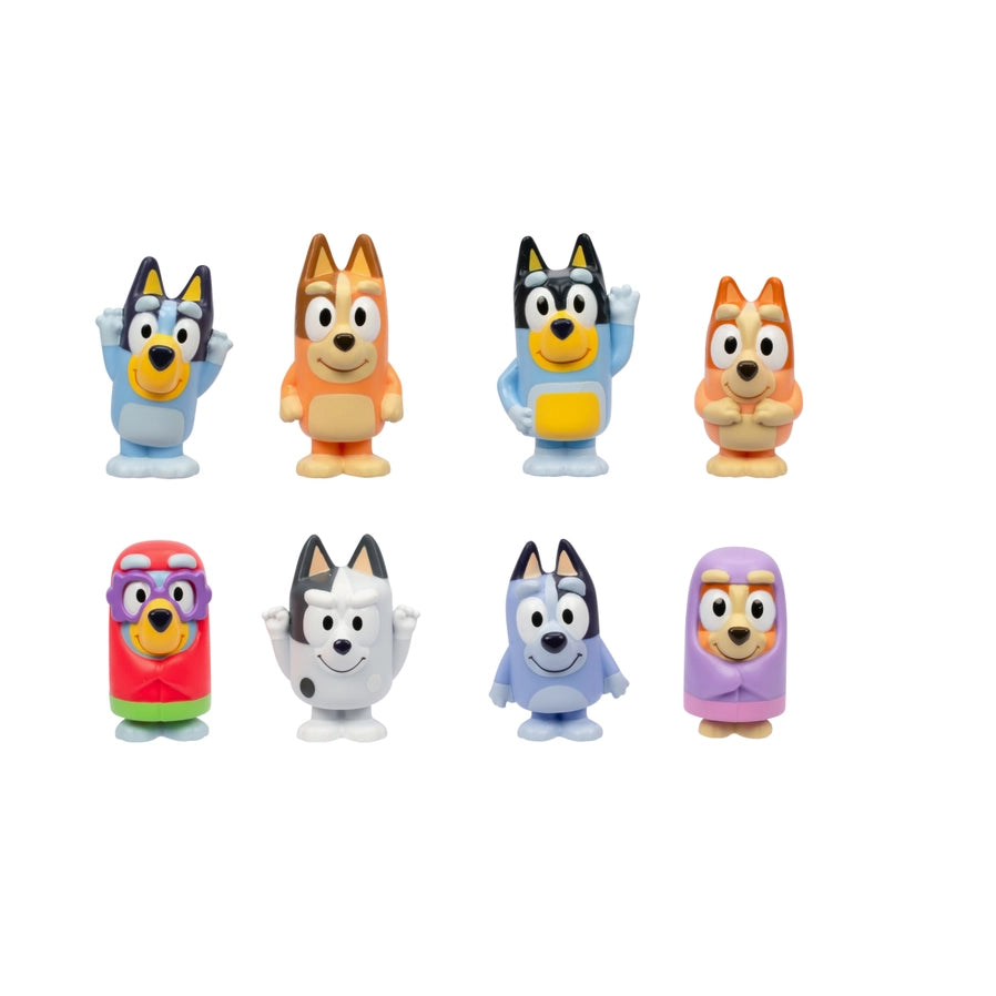 Moose Toys Bluey Mini Figurines in mystery bag. 1 figure in each bag. Collect all 8!  Measures approx 1" tall. Ages 3 and up. - Little Gift Nook