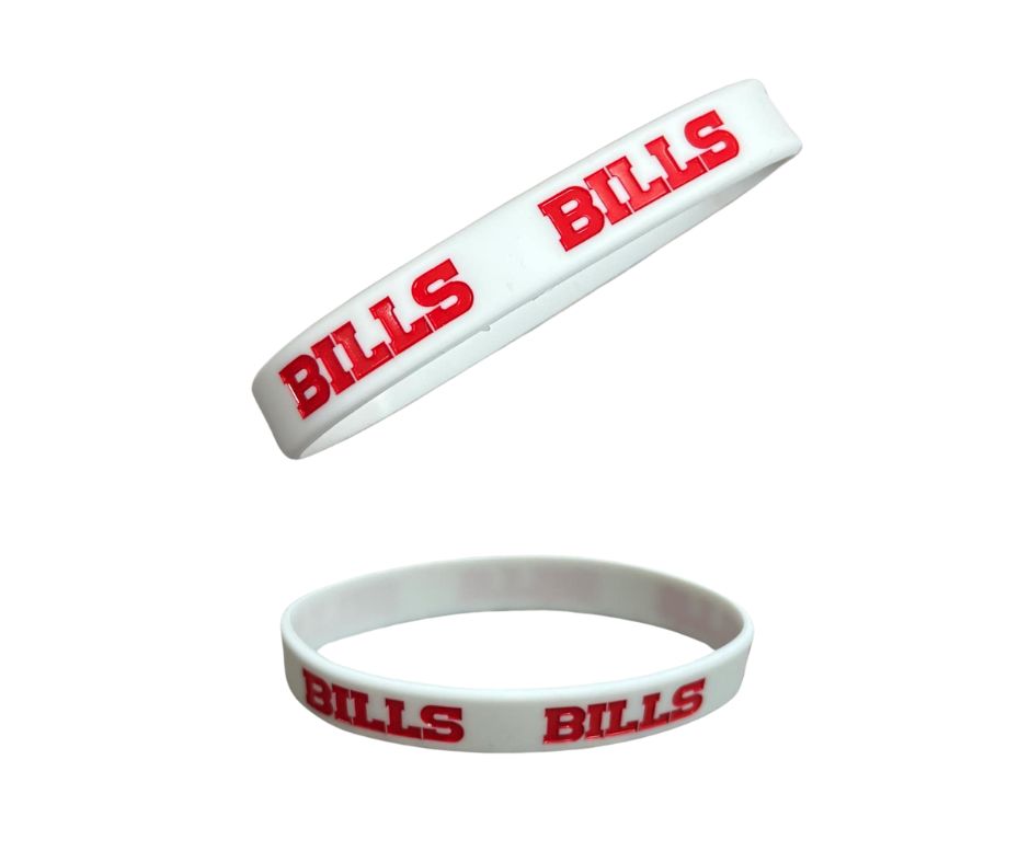 White NFL Buffalo Bills Silicone Bracelets. BILLS in red written across. - Little Gift Nook