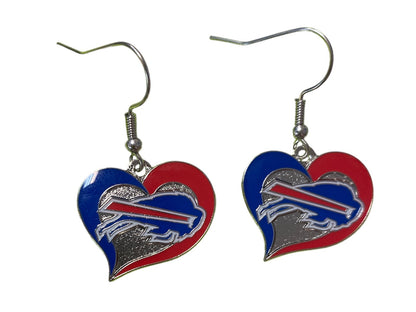 NFL Buffalo Bills Swirl Heart Earrings - stainles steel fish hook backing dangle earrings - hearts with Bills logo - Little Gift Nook