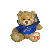 Load image into Gallery viewer, NFL Buffalo Bills 9&quot; Rally Man Hoodie Teddy Bear - Allen on back of hoodie. 17 on front foot. Little Gift Nook