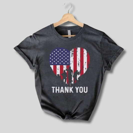 Navy Patriotic Heart Thank you Veterans American Flag Tshirt - Little Gift Nook