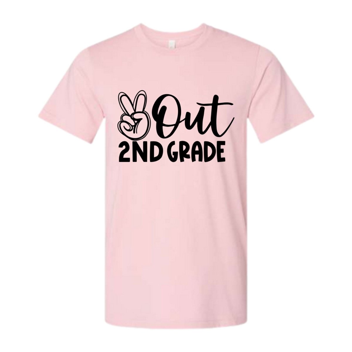 pink tshirt with Peace out 2nd Grade in black text and peace sign image - Little Gift Nook