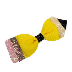 Pencil Glitter Hair Bow 4" Clip