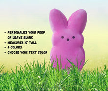 Load image into Gallery viewer, Pink Plush Peep Bunny 10&quot; Tall. Buy blank or personalize with child&#39;s name on front.  Other colors available. Little Gift Nook.