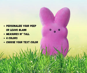 Pink Plush Peep Bunny 10" Tall. Buy blank or personalize with child's name on front.  Other colors available. Little Gift Nook.