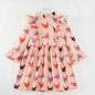 Pretty in Pink Hen Chicken Party Ruffled Dress. Pink dress with purple, pink and orange chickens and hens on front.  Ruffle accents and bell sleeves. - Little Gift Nook