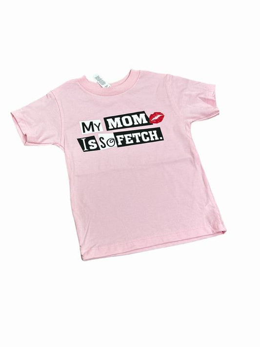 Pink Mom is so Fetch Kids Tshirt. Light pink kids tshirt. Lettering on front looks like cut out letters. - Little Gift Nook