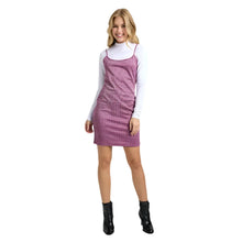 Load image into Gallery viewer, Pink Plaid Mini Dress &amp; Top Set. Spaghetti strap dress with white long sleeve top removable. 