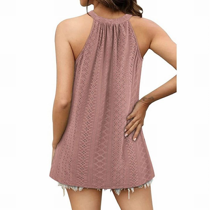 Pink Soft Eyelet Pattern Women's Tank back view - Little Gift Nook