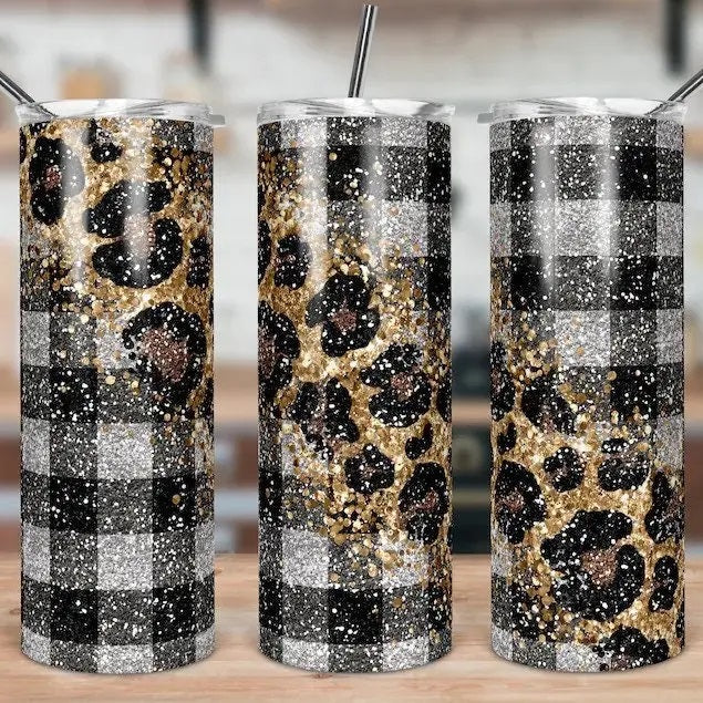 Black Gold checkered animal print 20oz Stainless Steel Tumbler - Little Gift Nook