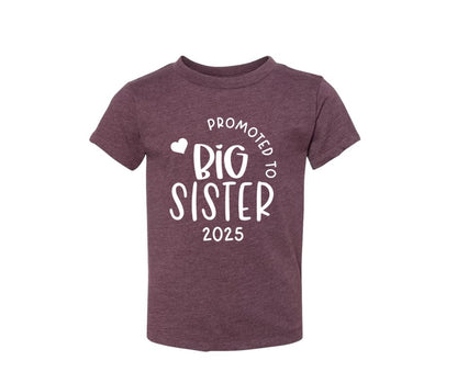 Promoted to Big Sister Purple Tshirt - Plum purple short sleeve tshirt with white lettering on front. Little Gift Nook