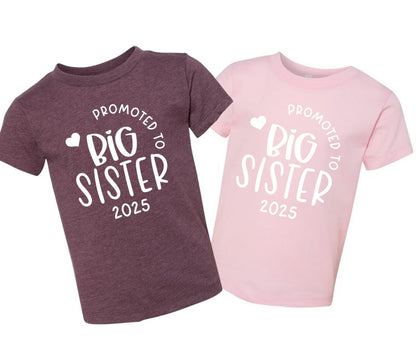 Promoted to Big Sister Purple or pink Tshirt - Kids short sleeve tshirt with white lettering on front. Little Gift Nook