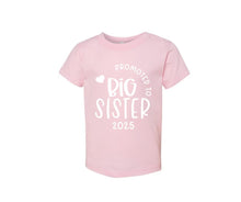 Load image into Gallery viewer, Promoted to Big Sister pink Tshirt - Light pink kids short sleeve tshirt with white lettering on front. Little Gift Nook