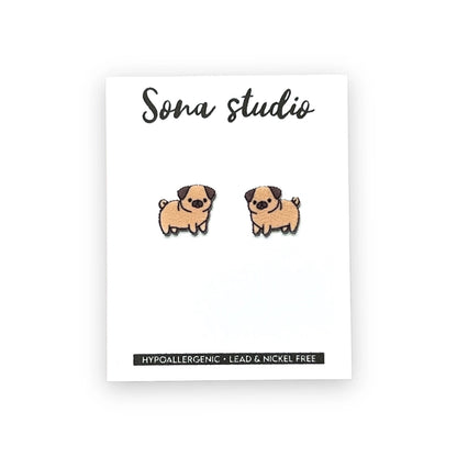 Pug Puppy Earrings. Nickle Free Stainless Steel and butterfly post backs. - Little Gift Nook