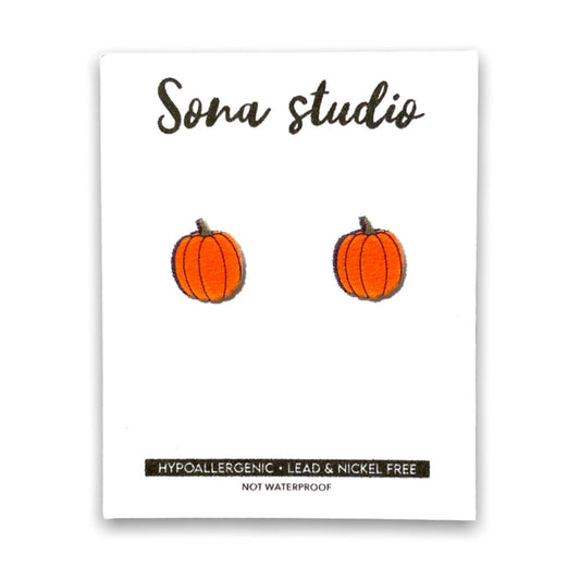 Pumpkin Earrings. Nickle Free studs with butterfly clasp at back.- Little Gift Nook