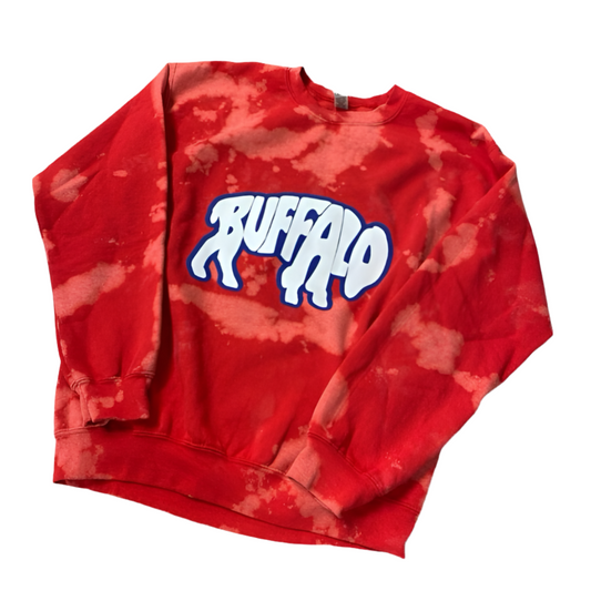 Red Bleach Dyed Buffalo Letters Crewneck Adult Sweatshirt - Little Gift Nook