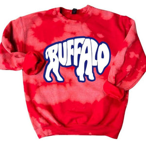 Red Bleach Dyed Buffalo Letters Crewneck Adult Sweatshirt - Little Gift Nook