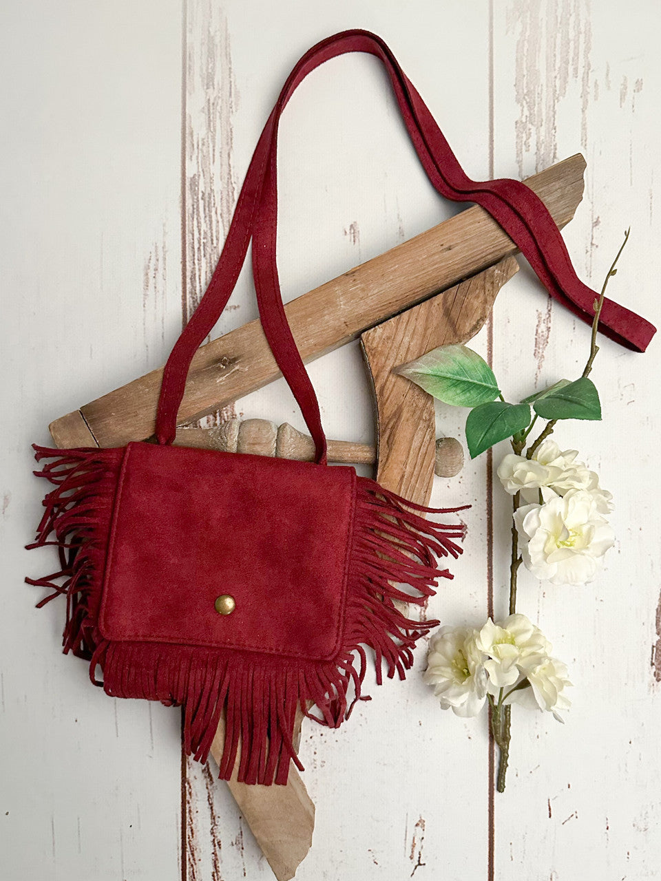 Red Boho Fringe Crossbody Flap Purse. Little Gift Nook.