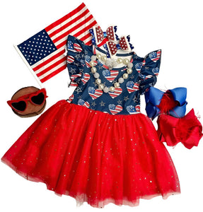 Red White Blue Patriotic Heart Tutu Dress - Little Gift Nook