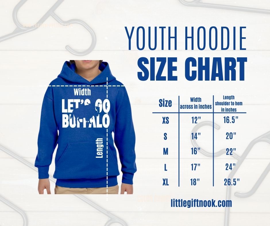 Royal Let's Go Buffalo Youth Hoodie size chart youth. - Little Gift Nook