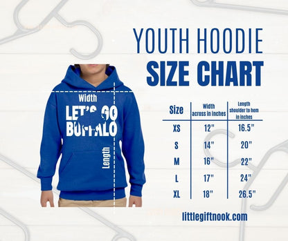 Royal Let's Go Buffalo Youth Hoodie size chart youth. - Little Gift Nook
