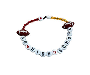 Go Chiefs Friendship Bracelets. So High School & Go Chiefs with yellow,red, and letter beads, and little football charms.  Perfect for Chiefs & Swifties! Little Gift Nook.