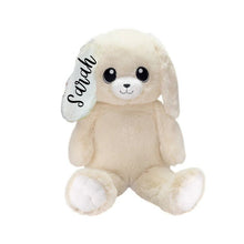 Load image into Gallery viewer, Super Soft 16&quot; White Plush Bunny. Personalize the inside of his ear and or foot! Shows bunny with sample name on one ear. Makes cute gift idea! Little Gift Nook.