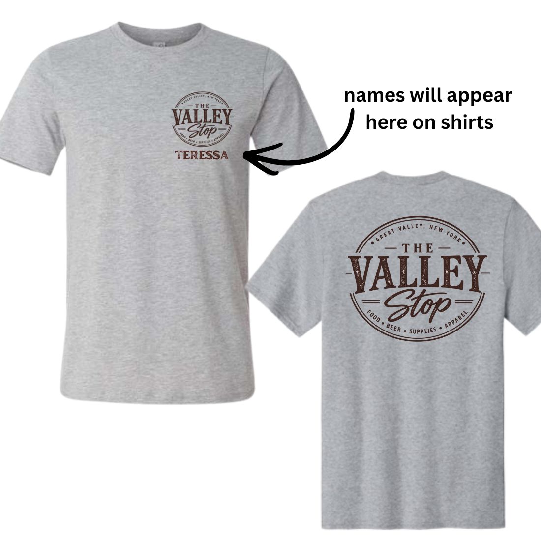 Custom Shirt Order for Valley Stop