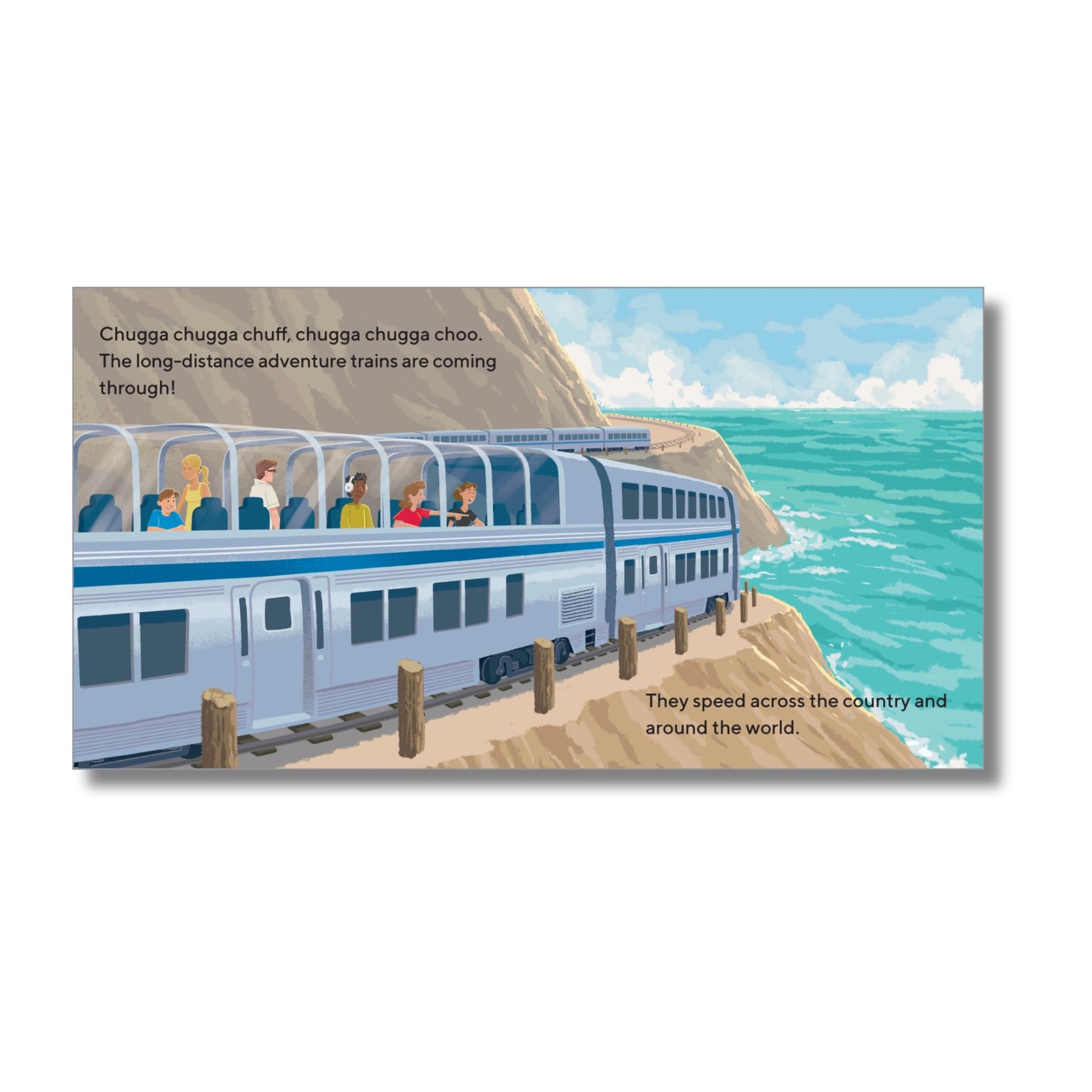 Trains Coming Through Story Book. Soft cover. Long distance adventure trains. Fun facts and illustrations. - Little Gift Nook.