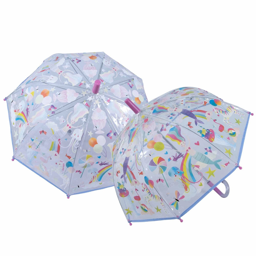 Transparent Color Changing Umbrella. Colors appear when wet, reset to white when dry.  Watch through the umbrella as the colors appear! 3 years and up. Easy open close! - Little Gift Nook