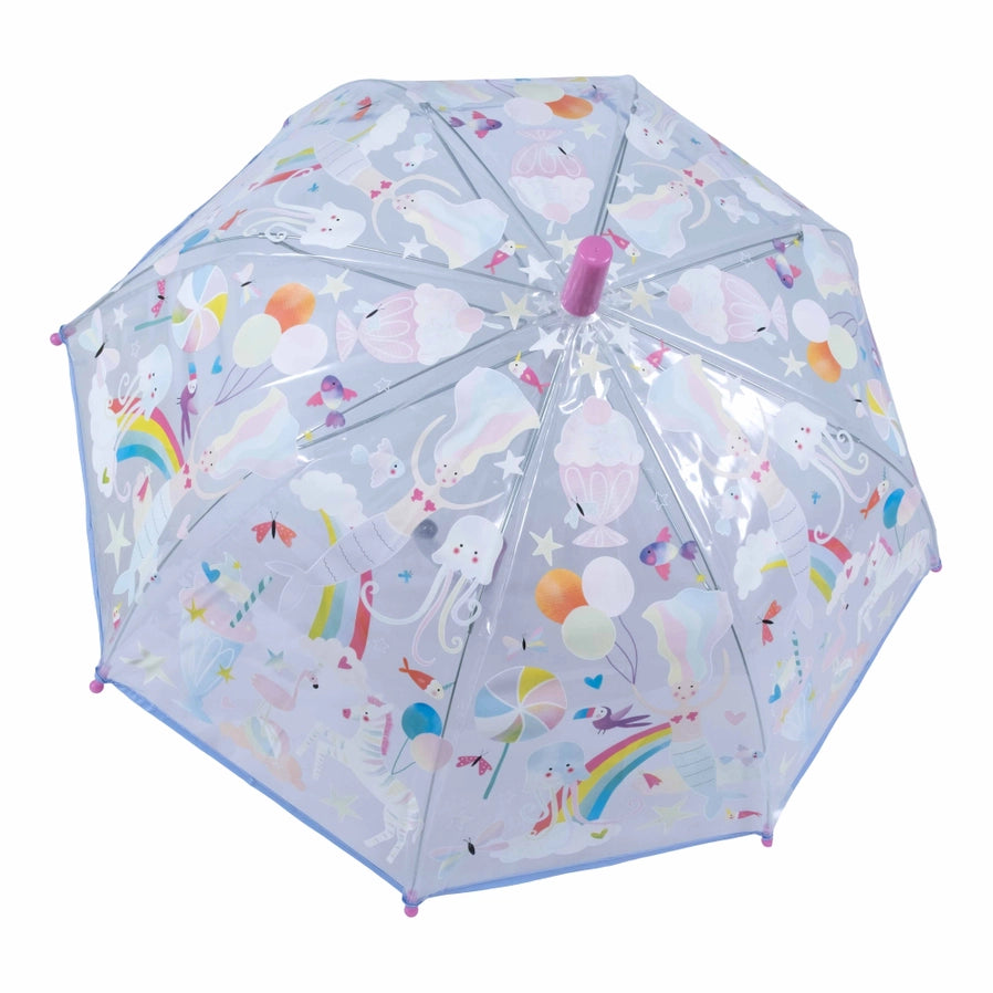 Transparent Color Changing Umbrella - Toddler Preschool umbrella. Rainbows, unicorns, mermaids theme. Clear so you can watch as the colors appear when wet! - Little Gift Nook