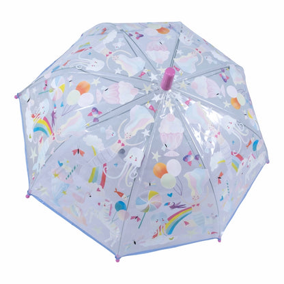 Transparent Color Changing Umbrella - Toddler Preschool umbrella. Rainbows, unicorns, mermaids theme. Clear so you can watch as the colors appear when wet! - Little Gift Nook