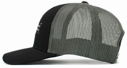 USA Flag Fish Patch Mens Hat. Side view. Mesh sides baseball hat for men. Adjusts - Little Gift Nook