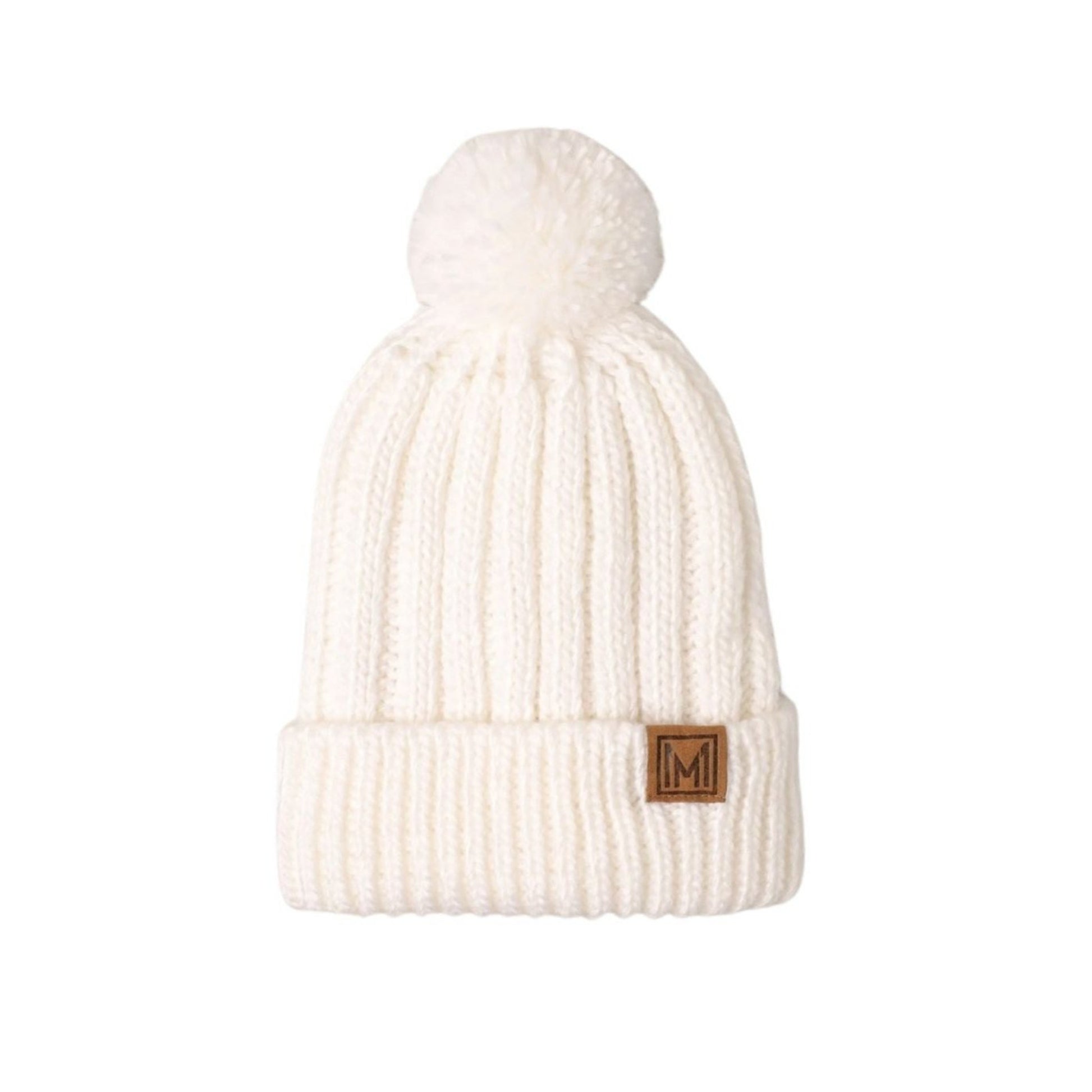 White Winter Knitted Sherpa Lined Pom Pom Beanie Hat - Little Gift Nook