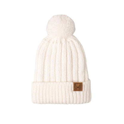 White Winter Knitted Sherpa Lined Pom Pom Beanie Hat - Little Gift Nook