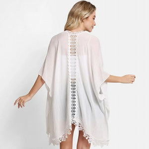 Woman's Beige Laced Edge Kimono - Little Gift Nook