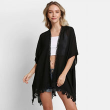 Load image into Gallery viewer, Woman&#39;s Black Laced Edge Kimono Cardigan